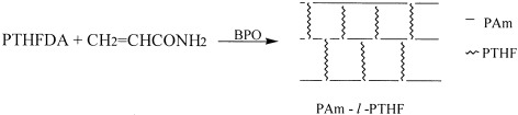 Polytetrahydrofuran amphiphilic networks. I. Synthesis and characterization of polytetrahydrofuran acrylate ditelechelic and polyacrylamide-l-polytetrahydrofuran networks