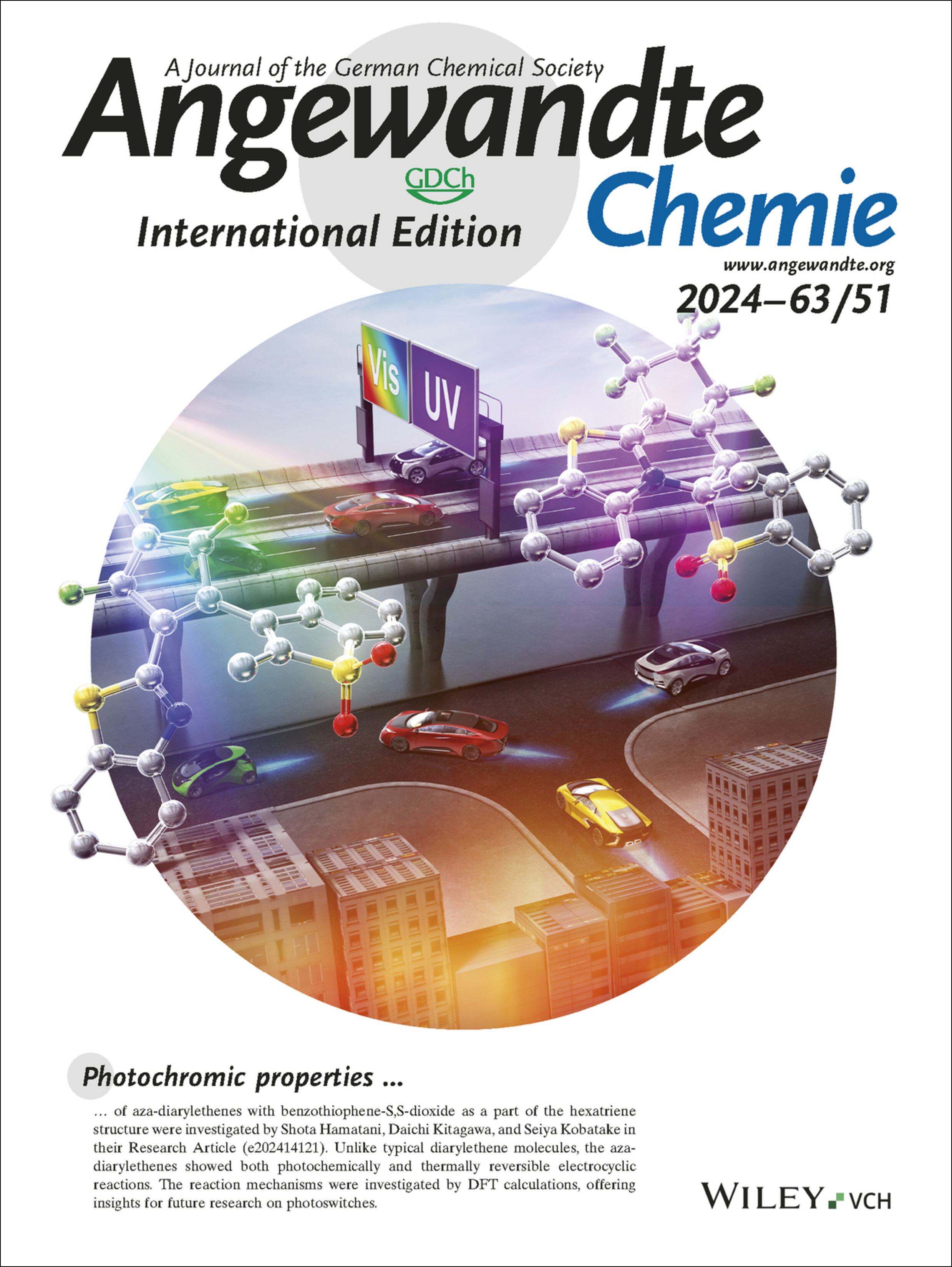 Inside Cover: Aza-Diarylethenes Undergoing Both Photochemically and Thermally Reversible Electrocyclic Reactions (Angew. Chem. Int. Ed. 51/2024) Volume 63 Issue 51, 2024