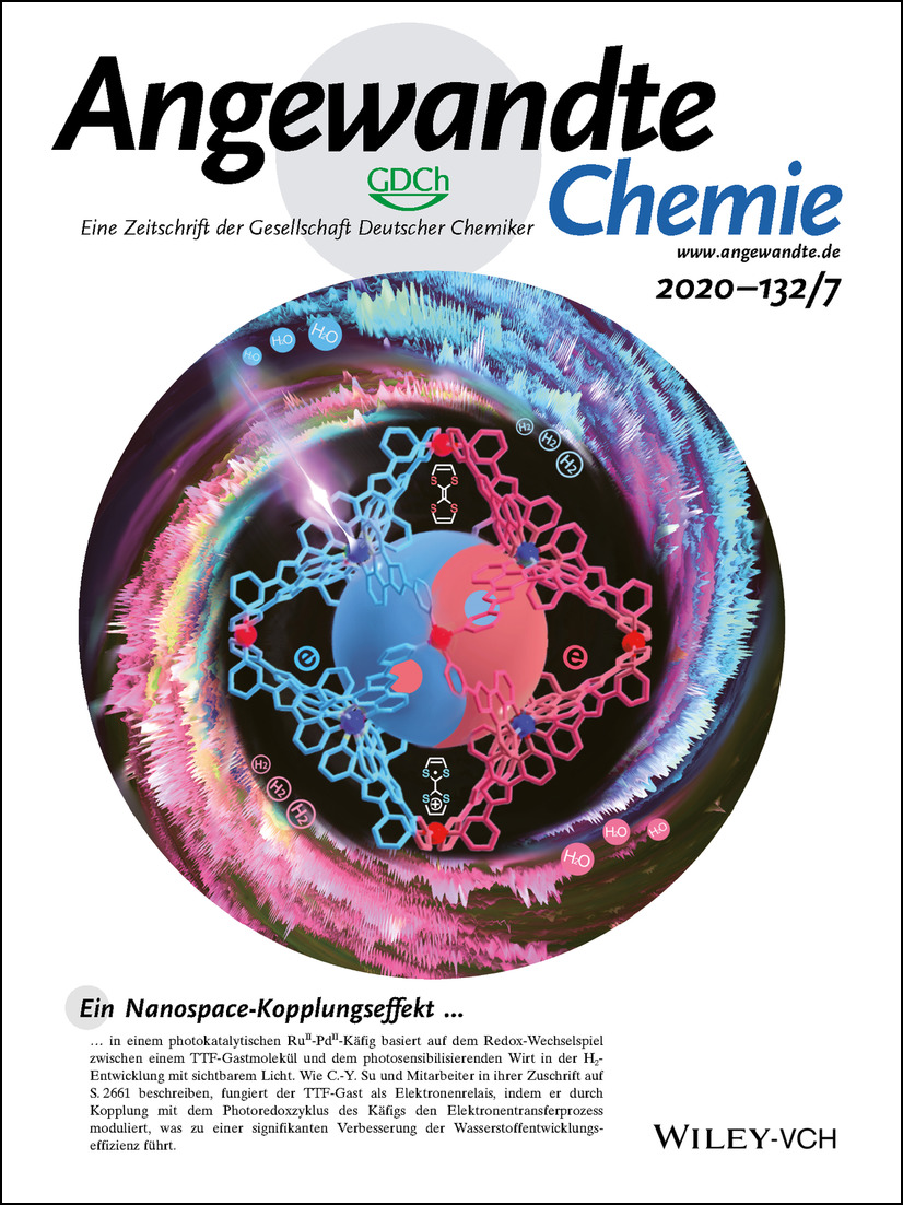 Innenrücktitelbild: The Redox Coupling Effect in a Photocatalytic RuII-PdII Cage with TTF Guest as Electron Relay Mediator for Visible-Light Hydrogen-Evolving Promotion (Angew. Chem. 7/2020) Volume 132 Issue 7, 2020
