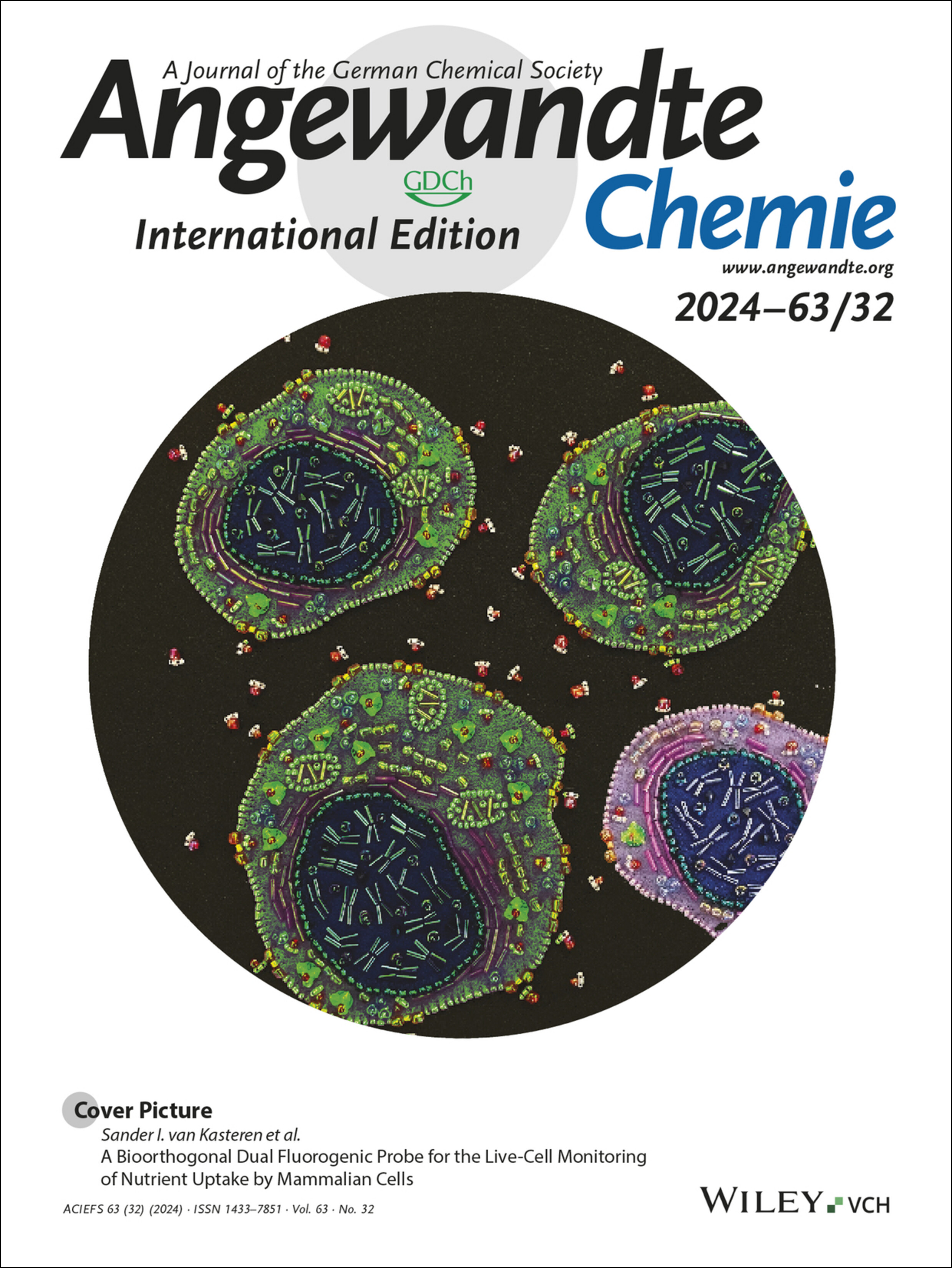 Cover Picture: A Bioorthogonal Dual Fluorogenic Probe for the Live-Cell Monitoring of Nutrient Uptake by Mammalian Cells (Angew. Chem. Int. Ed. 32/2024) Volume 63 Issue 32, 2024