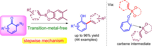 Transition-Metal-Free C(sp2)–C(sp2) Cross-Coupling of Diazo Quinones with Catechol Boronic Esters