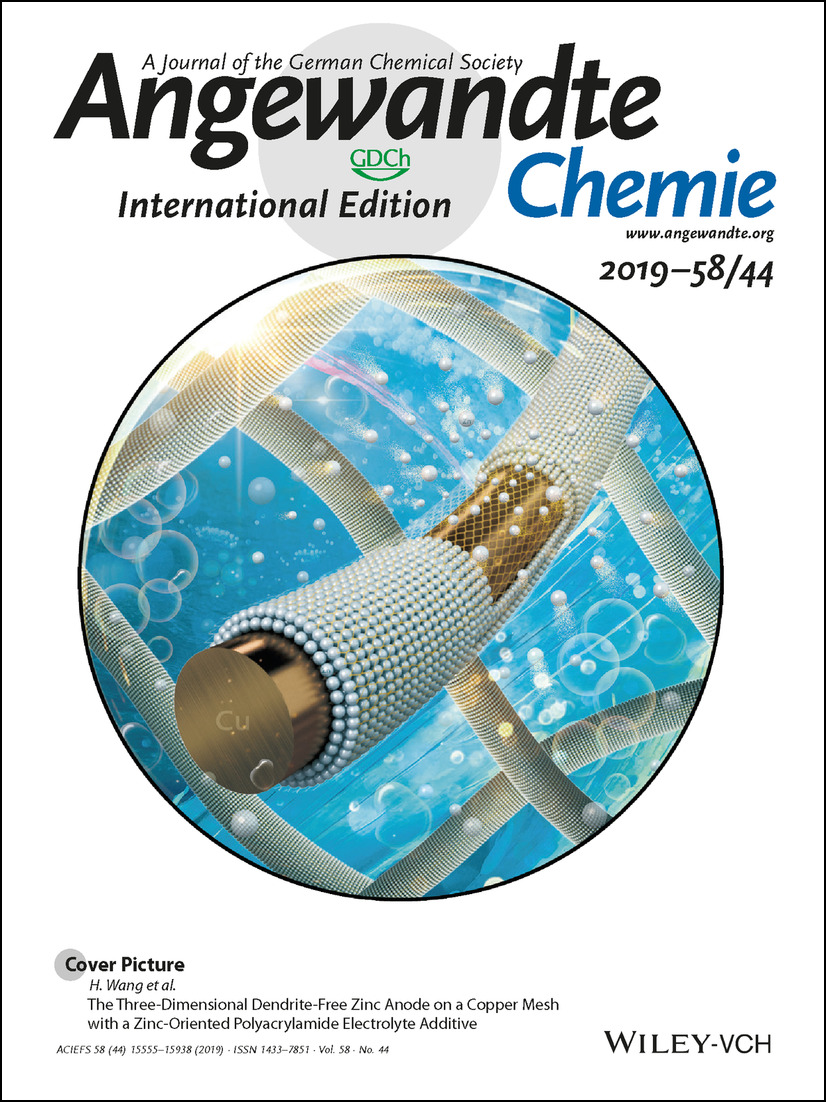 Cover Picture: The Three-Dimensional Dendrite-Free Zinc Anode on a Copper Mesh with a Zinc-Oriented Polyacrylamide Electrolyte Additive (Angew. Chem. Int. Ed. 44/2019) Volume 58 Issue 44, 2019