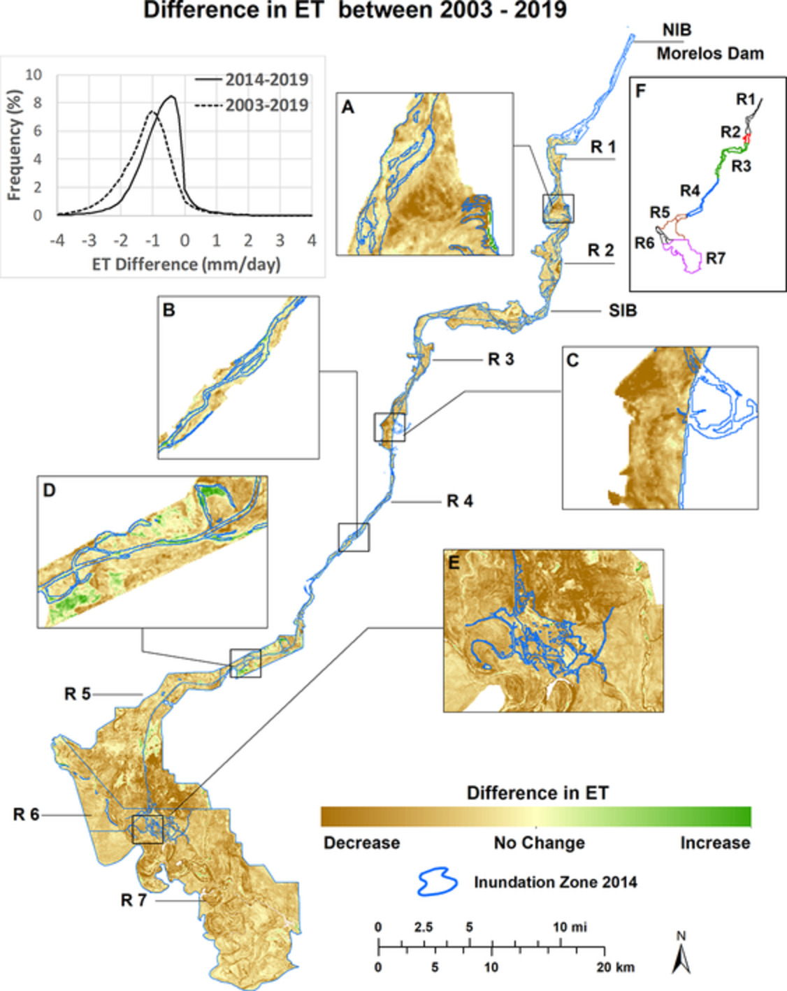Ecohydrological responses to surface flow across borders: Two decades of changes in vegetation greenness and water use in the riparian corridor of the Colorado River delta