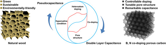 Boron and Nitrogen Co-Doped Trimodal-Porous Wood-Derived Carbon for Boosting Capacitive Performance