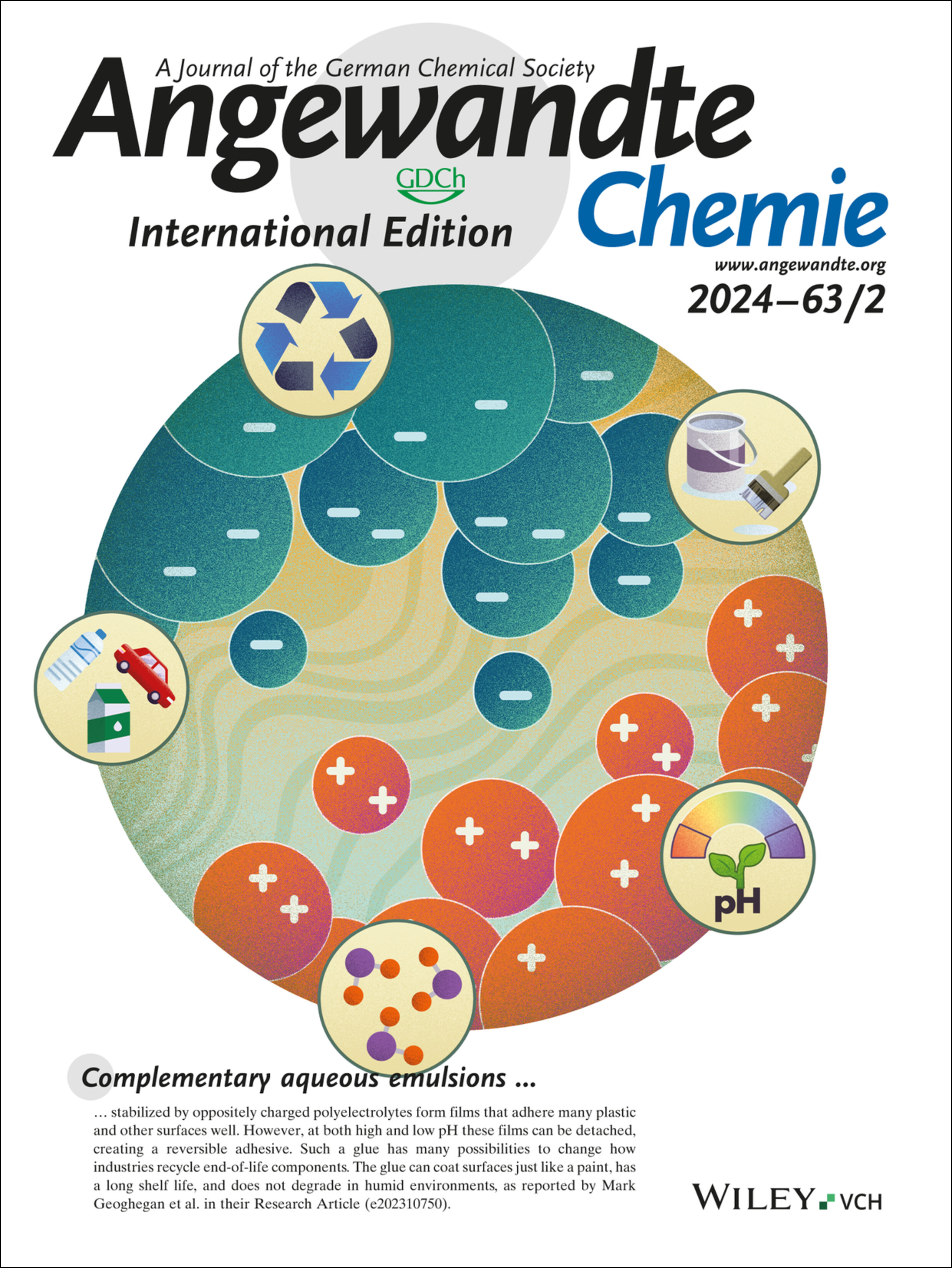 Inside Cover: A reversible water-based electrostatic adhesive (Angew. Chem. Int. Ed. 2/2024) Volume 63 Issue 2, 2024