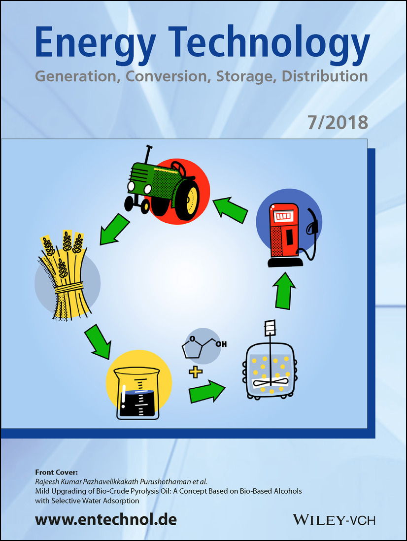 Front Cover: Mild Upgrading of Bio-Crude Pyrolysis Oil: A Concept Based on Bio-Based Alcohols with Selective Water Adsorption (Energy Technol. 7/2018) Volume 6 Issue 7, 2018