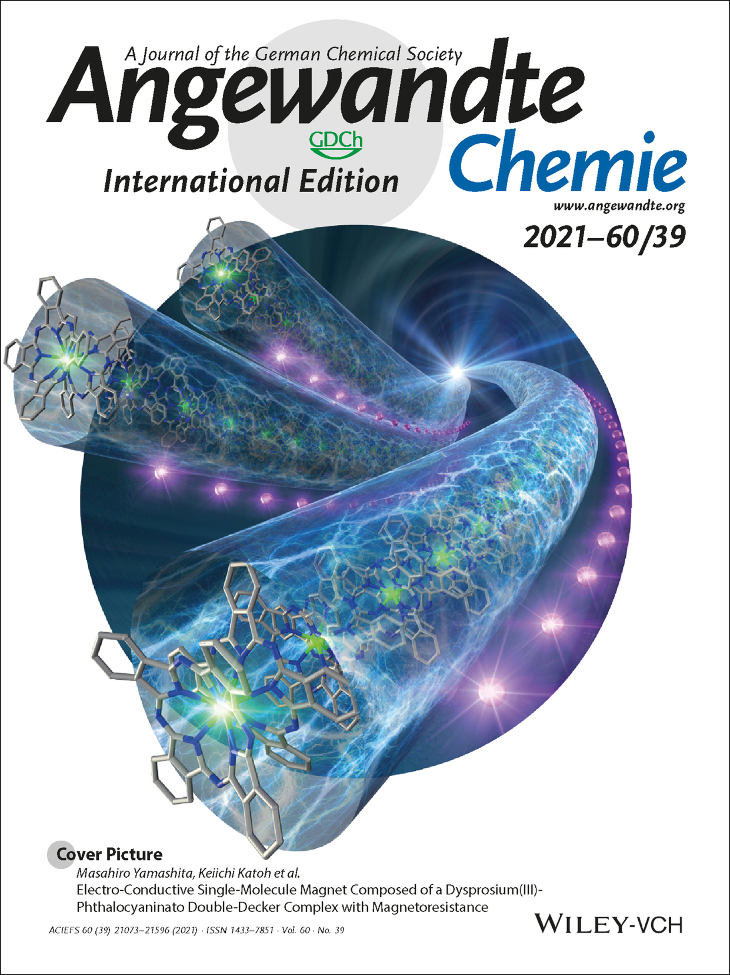 Cover Picture: Electro-Conductive Single-Molecule Magnet Composed of a Dysprosium(III)-Phthalocyaninato Double-Decker Complex with Magnetoresistance (Angew. Chem. Int. Ed. 39/2021) Volume 60 Issue 39, 2021