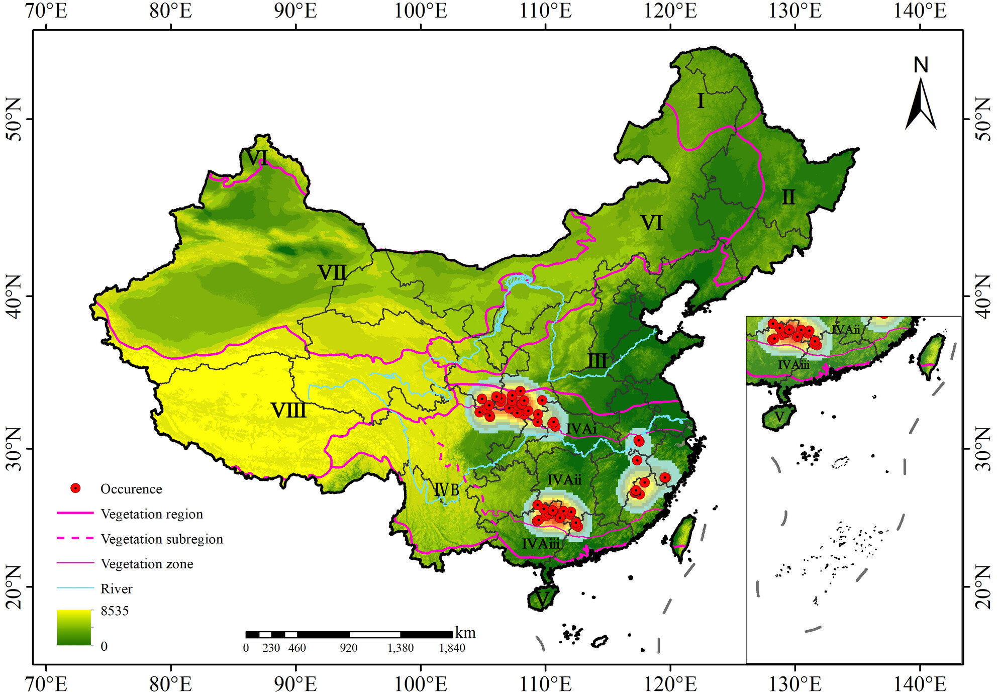 “Two zones and three centers” distribution and suitable areas shift of an evergreen oak in subtropical China under climate scenarios