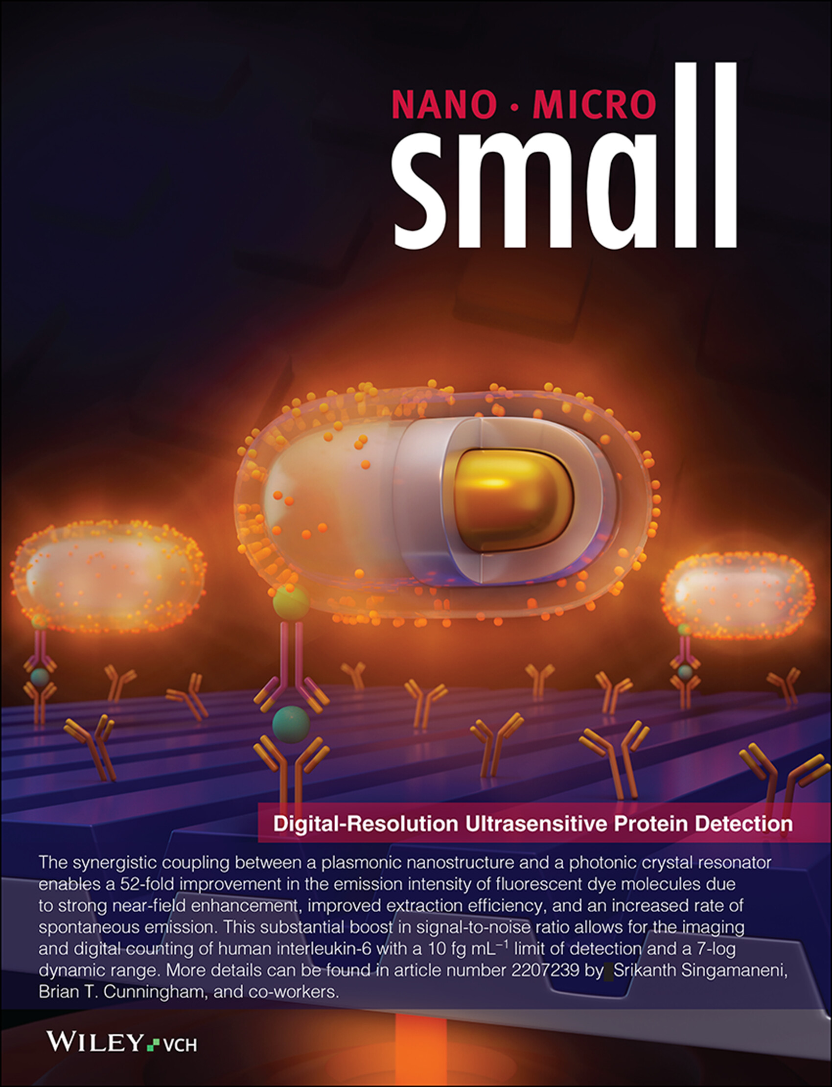 Photonic-Plasmonic Coupling Enhanced Fluorescence Enabling Digital-Resolution Ultrasensitive Protein Detection (Small 44/2023) Volume 19 Issue 44, 2023
