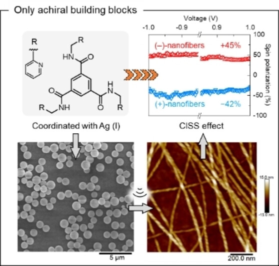 Ultrasound-Directed Symmetry Breaking and Spin Filtering of Supramolecular Assemblies from only Achiral Building Blocks