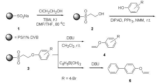 Solid-Phase Organic Synthesis of Aryl Vinyl Ethers Using Sulfone-Linking Strategy
