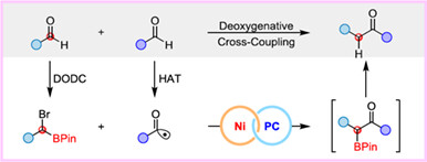 Formal Deoxygenative Cross-Coupling of Aldehydes to Ketones through α-Haloboronates: A Route to Deoxygenative Hydroacylation of Aldehydes†
