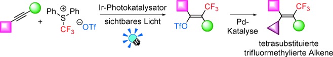 Photoredox-Catalyzed Stereoselective Conversion of Alkynes into Tetrasubstituted Trifluoromethylated Alkenes