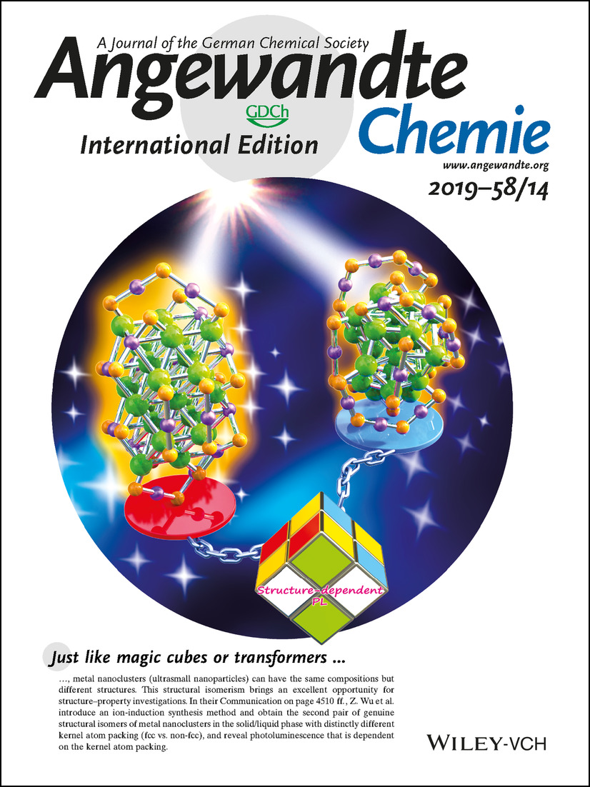 Inside Cover: Fcc versus Non-fcc Structural Isomerism of Gold Nanoparticles with Kernel Atom Packing Dependent Photoluminescence (Angew. Chem. Int. Ed. 14/2019) Volume 58 Issue 14, 2019