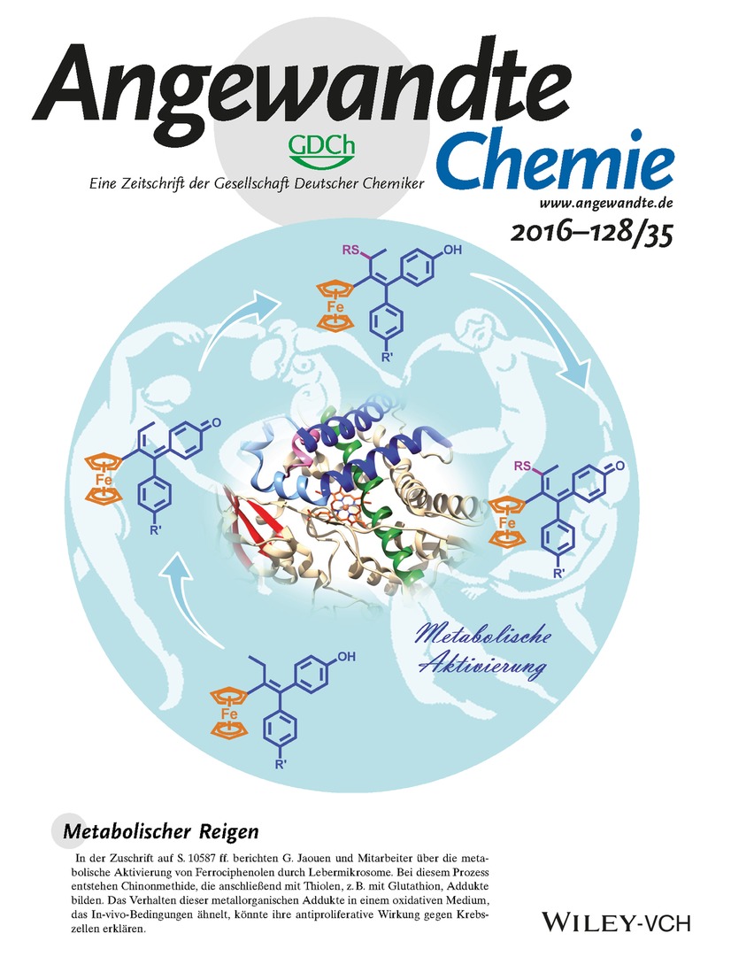 Innenrücktitelbild: Ferrocenyl Quinone Methide–Thiol Adducts as New Antiproliferative Agents: Synthesis, Metabolic Formation from Ferrociphenols, and Oxidative Transformation (Angew. Chem. 35/2016) Volume 128 Issue 35, 2016