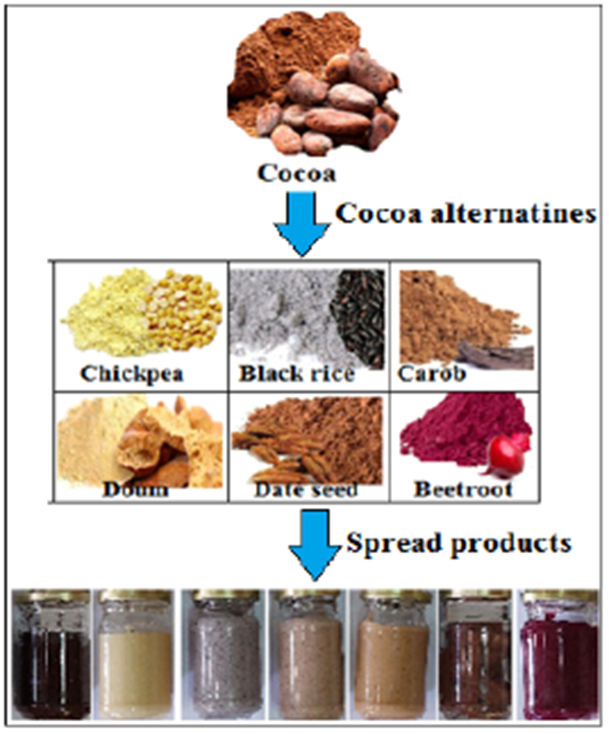 Preparation and evaluation of functional cocoa-free spread alternatives from different sources