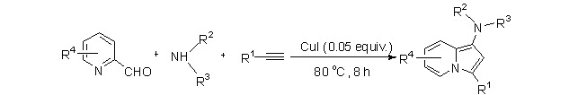 CuI-Catalyzed Multicomponent Synthesis of Aminoindolizines from Aldehydes, Amines, and Alkynes under Solvent-Free Conditions