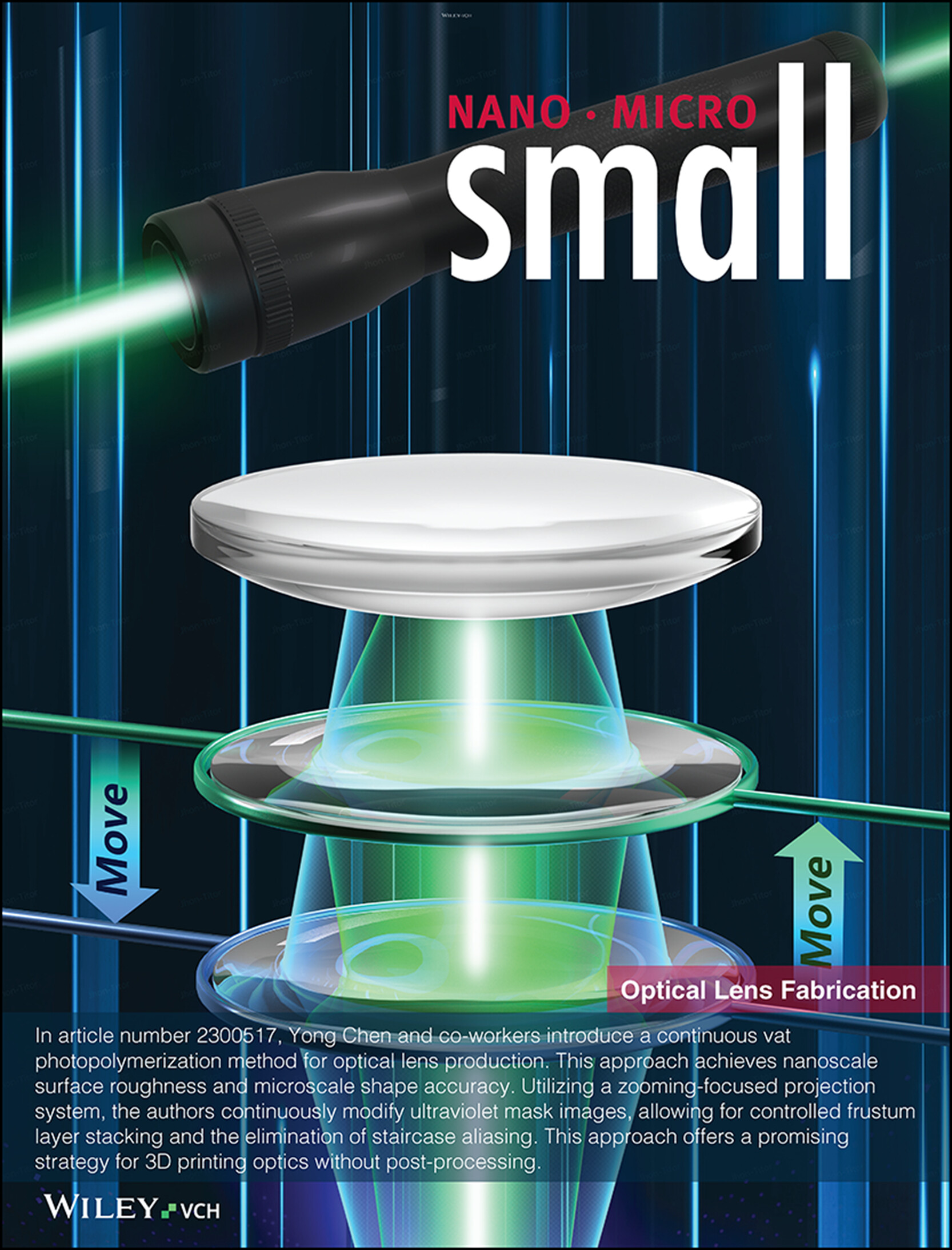 Continuous Vat Photopolymerization for Optical Lens Fabrication (Small 40/2023) Volume 19 Issue 40, 2023