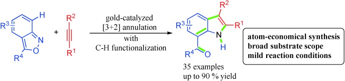 Gold-Catalyzed C<span class='icomoon'></span>H Annulation of Anthranils with Alkynes: A Facile, Flexible, and Atom-Economical Synthesis of Unprotected 7-Acylindoles