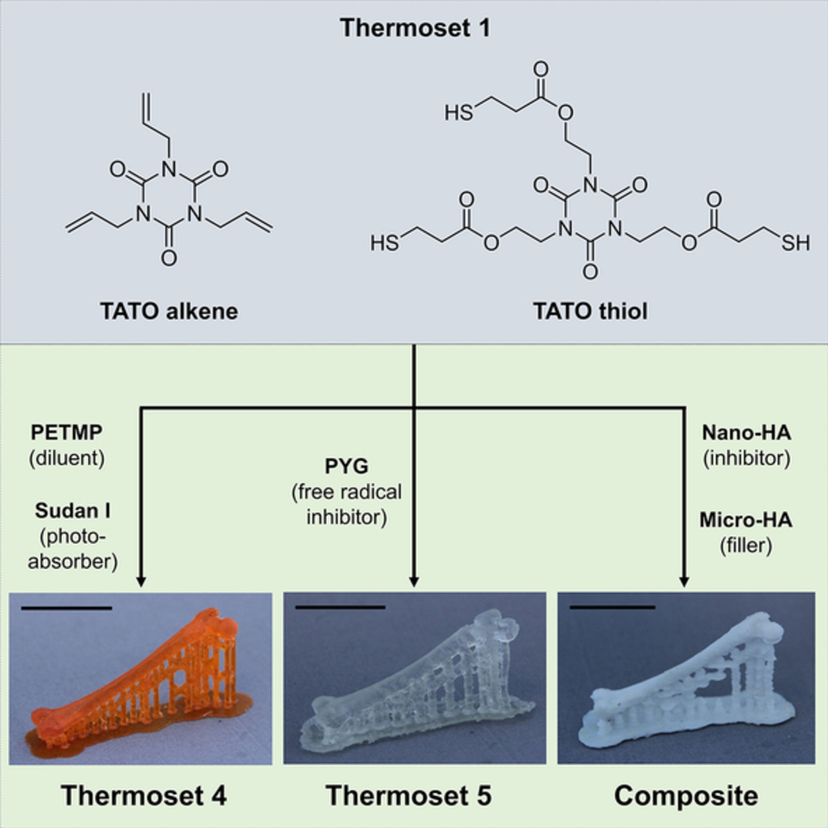 Acrylate-free tough 3D printable thiol-ene thermosets and composites for biomedical applications