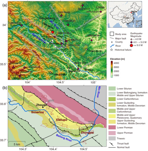 Characterization of landslide displacements in an active fault zone in Northwest China