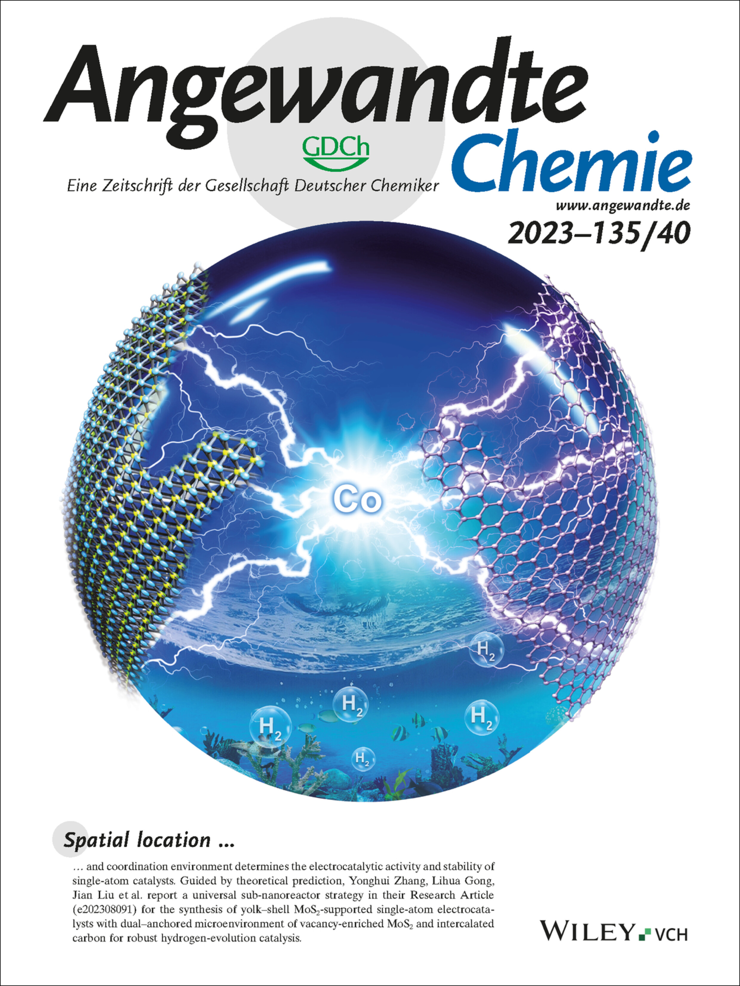 Rücktitelbild: Universal Sub-Nanoreactor Strategy for Synthesis of Yolk-Shell MoS2 Supported Single Atom Electrocatalysts toward Robust Hydrogen Evolution Reaction (Angew. Chem. 40/2023) Volume 135 Issue 40, 2023
