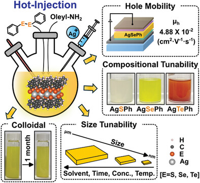 Hot-Injection Synthesis of Metal Organochalcogenide Nanocrystals with Tunable Compositions and Competitive Hole Mobility