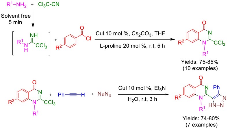 A New Route for the Synthesis of (Trichloromethyl)Quinazoline-4(1H
)-One and (1,2,3-Triazole)-Quinazoline-4(1H
)-One Functionalized Derivatives via Copper-Catalyzed One-Pot Multicomponent Reactions