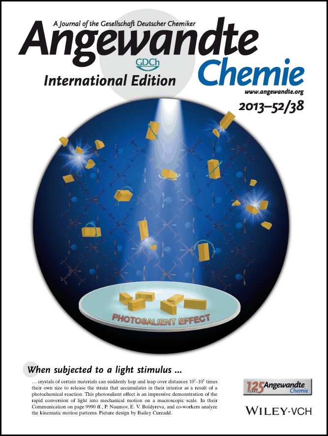 Back Cover: Dynamic Single Crystals: Kinematic Analysis of Photoinduced Crystal Jumping (The Photosalient Effect) (Angew. Chem. Int. Ed. 38/2013)