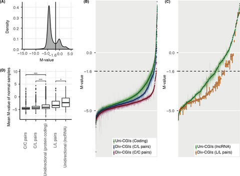 Differential regulation of CpG island methylation within divergent and unidirectional promoters in colorectal cancer