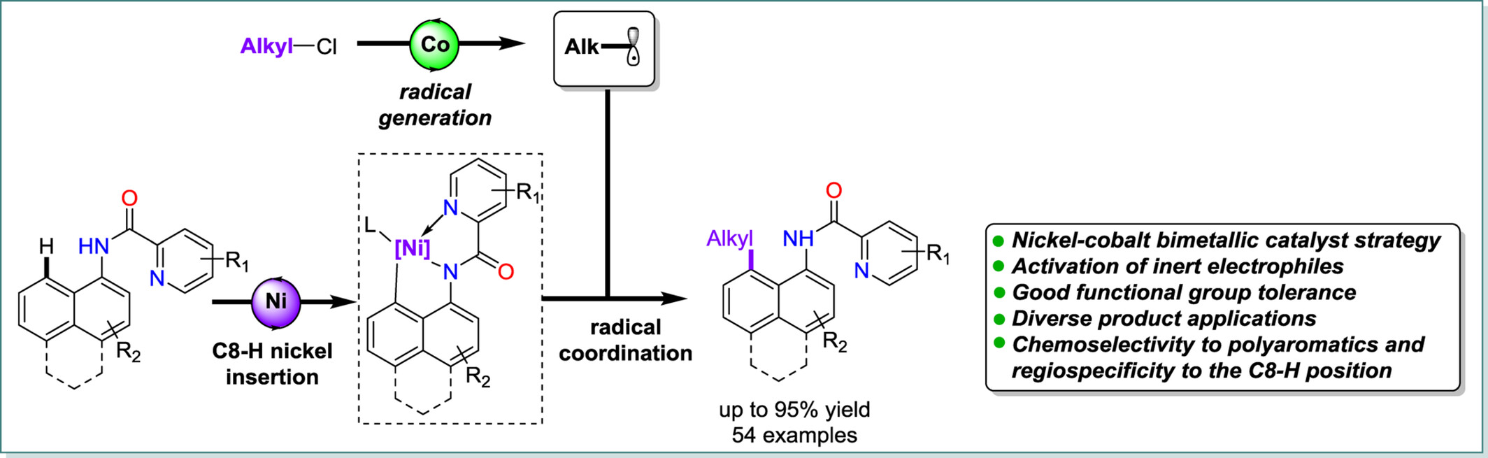 Nickel-Cobalt Bimetallic Strategy Enables Regioselective C8–H Alkylation of Polyaromatics with Inert Alkyl Chlorides