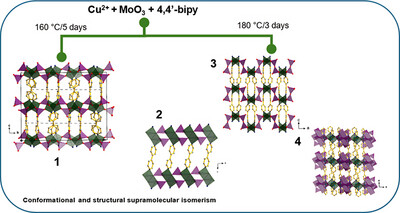 Coordination geometry flexibility driving supramolecular isomerism of Cu/Mo pillared-layer hybrid networks