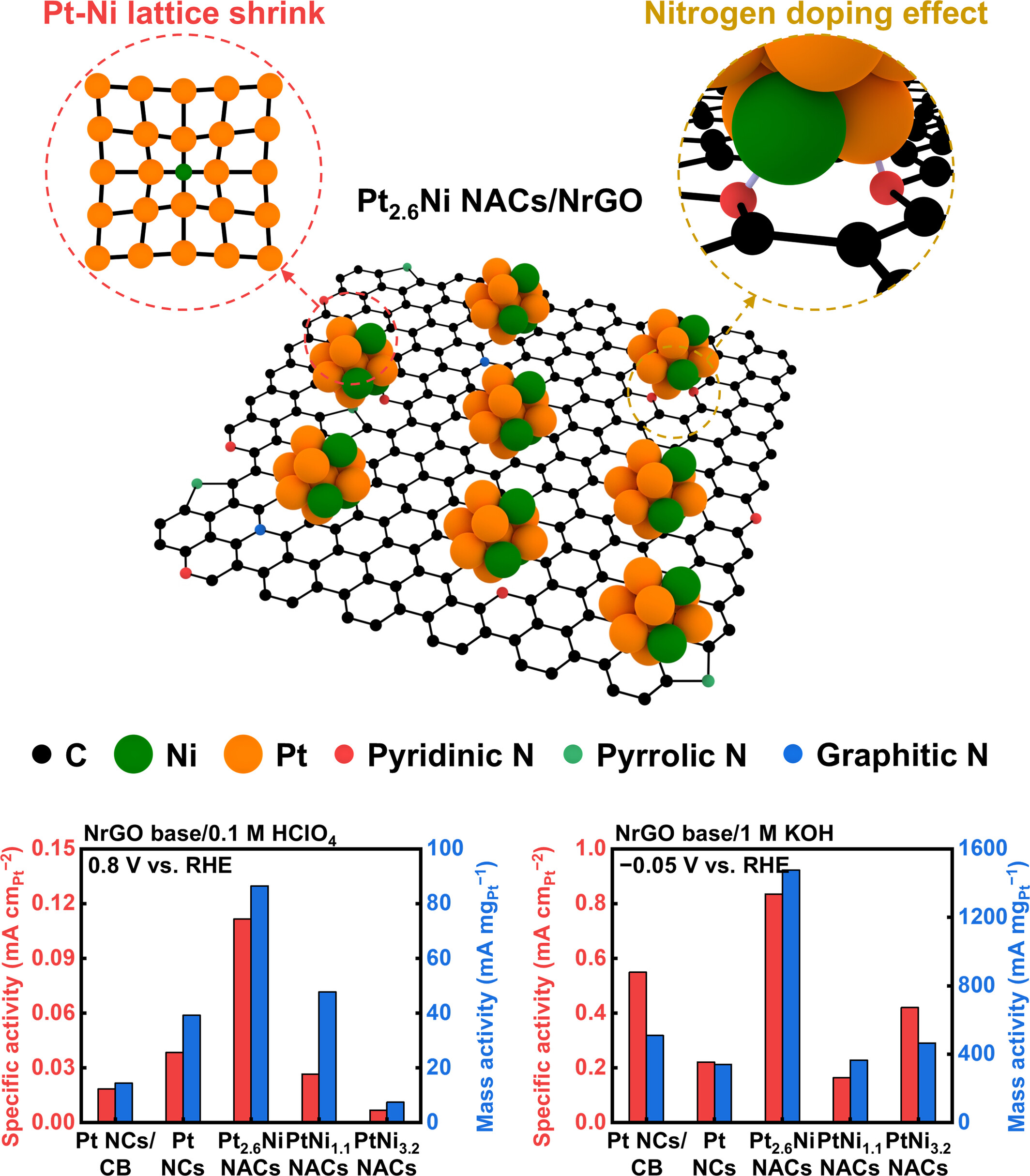Microwave-assisted control of Pt<span class='icomoon'></span>Ni nanoalloy clusters on the nitrogen-doped graphene oxide for energy conversion with oxygen reduction reaction and hydrogen evolution reaction