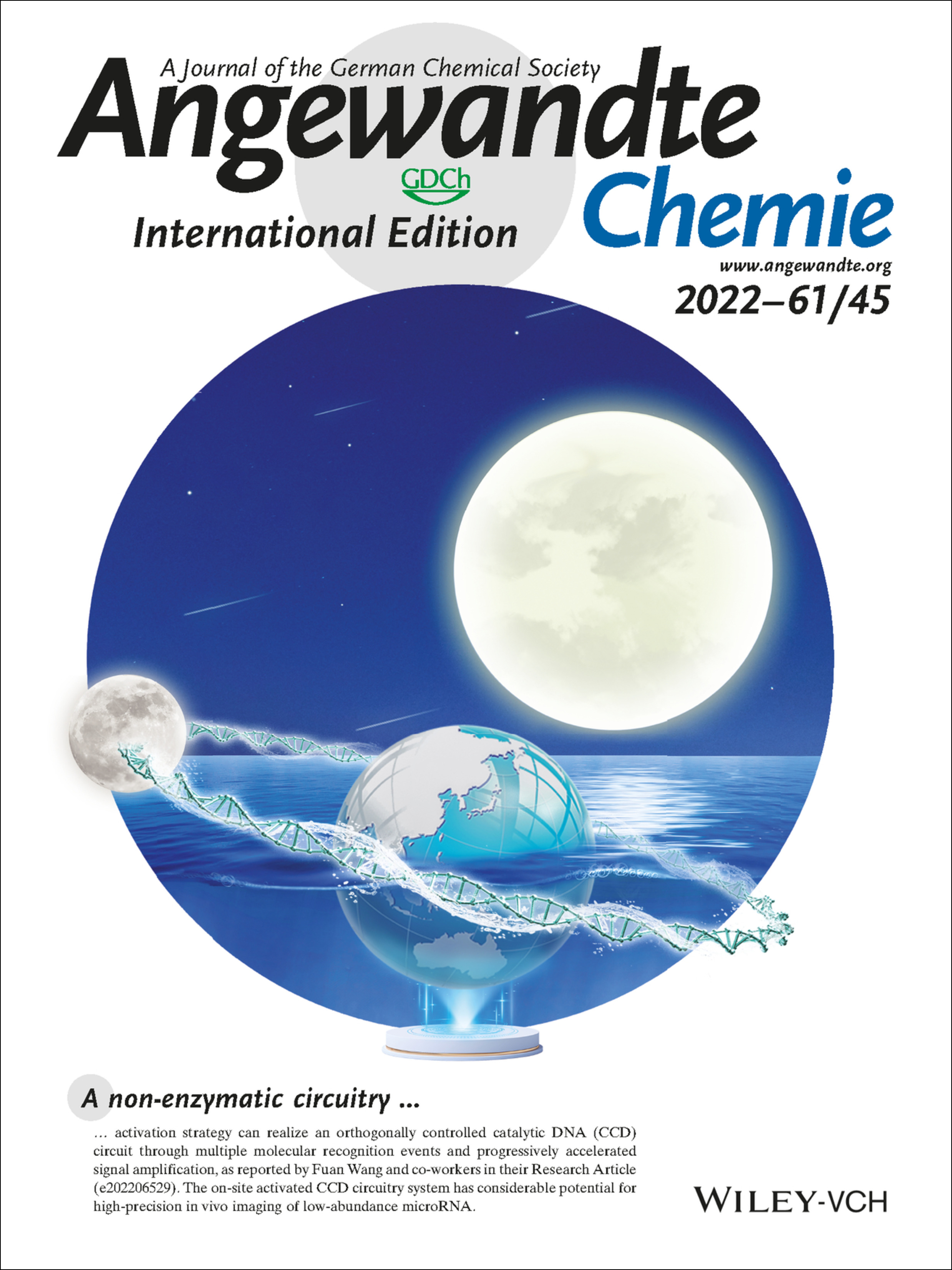 Back Cover: On-Site Non-enzymatic Orthogonal Activation of a Catalytic DNA Circuit for Self-Reinforced In Vivo MicroRNA Imaging (Angew. Chem. Int. Ed. 45/2022) Volume 61 Issue 45, 2022