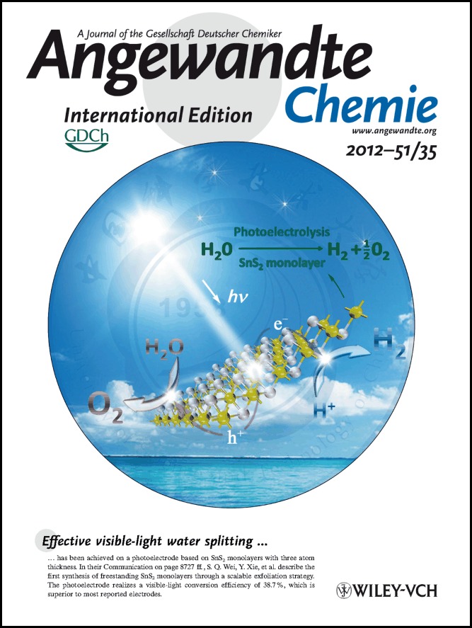 Inside Cover: Freestanding Tin Disulfide Single-Layers Realizing Efficient Visible-Light Water Splitting (Angew. Chem. Int. Ed. 35/2012)