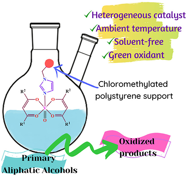Solvent-free oxidation of straight-chain aliphatic primary alcohols by polymer-grafted vanadium complexes