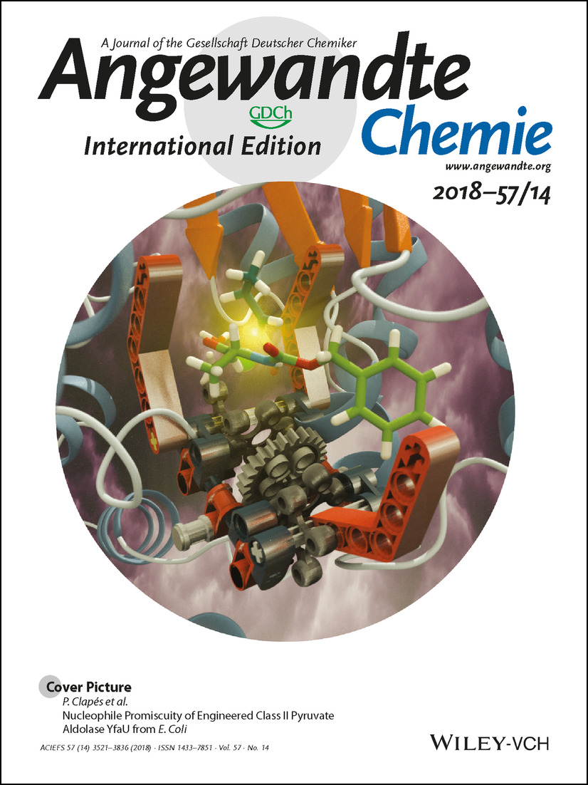 Cover Picture: Nucleophile Promiscuity of Engineered Class II Pyruvate Aldolase YfaU from E. Coli (Angew. Chem. Int. Ed. 14/2018) Volume 57 Issue 14, 2018