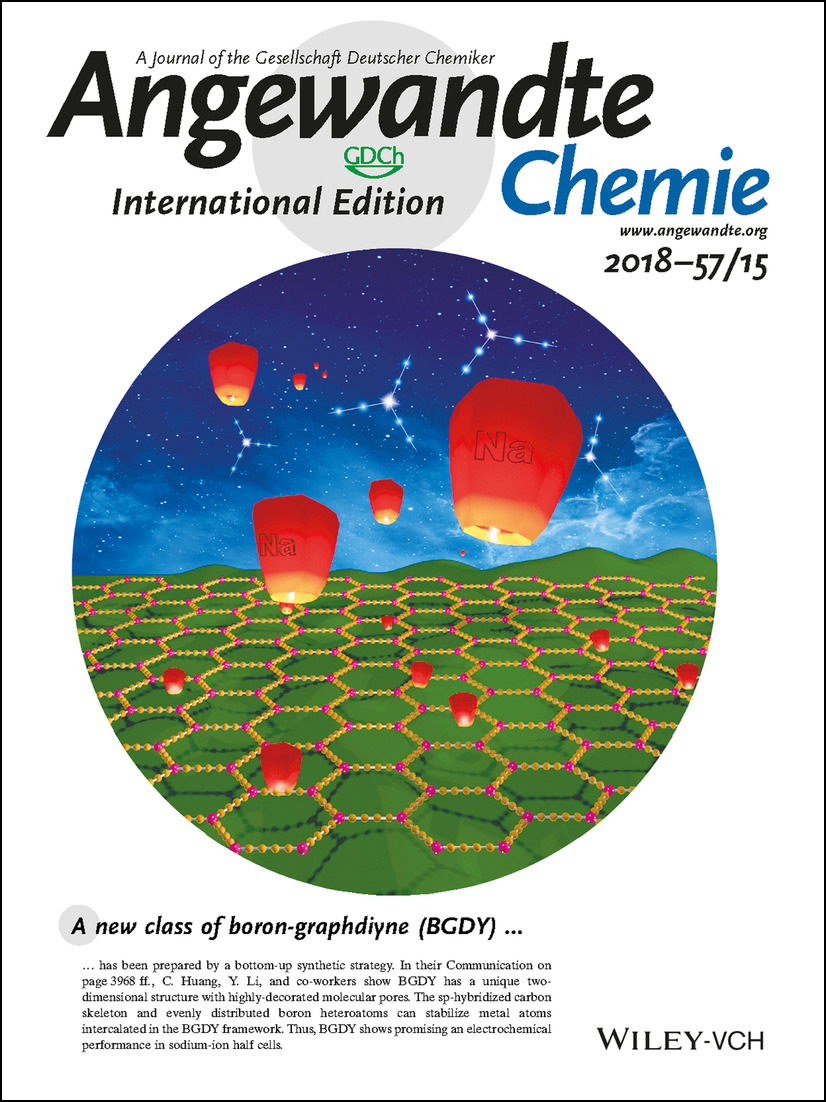 Inside Back Cover: Synthesis and Electronic Structure of Boron-Graphdiyne with an sp-Hybridized Carbon Skeleton and Its Application in Sodium Storage (Angew. Chem. Int. Ed. 15/2018) Volume 57 Issue 15, 2018