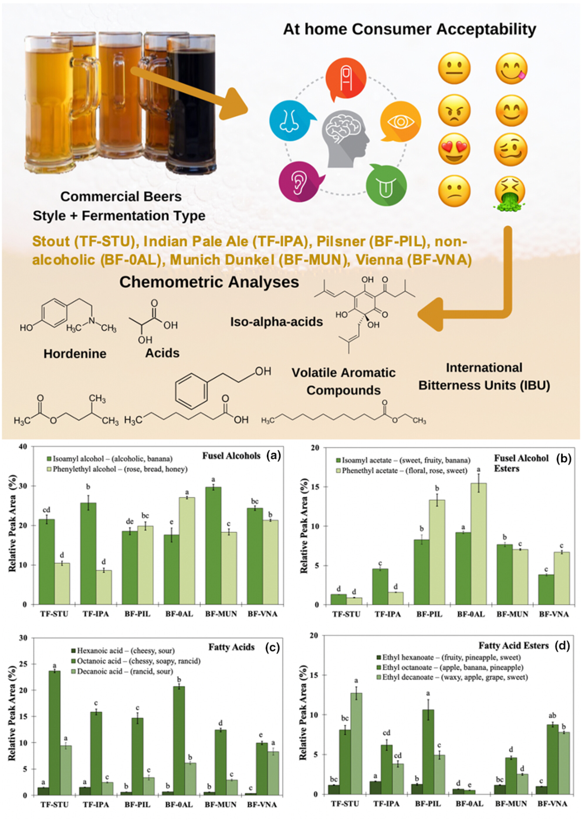 Consumer insights into the at-home liking of commercial beers: Integrating nonvolatile and volatile flavor chemometrics