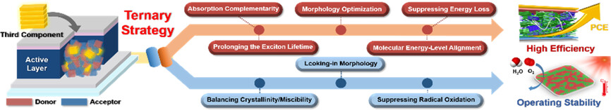 Effect of Third Component on Efficiency and Stability in Ternary Organic Solar Cells: More than a Simple Superposition