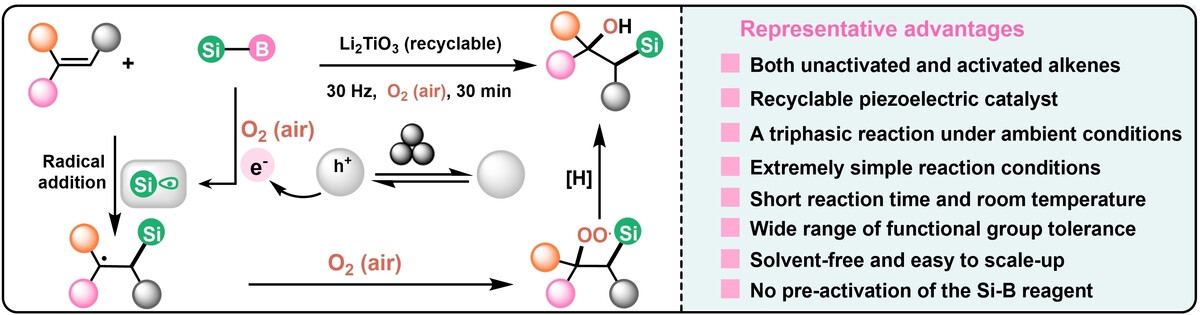 Triphasic Hydroxysilylation of Alkenes by Mechanically Piezoelectric Catalysis
