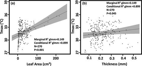 Variation in leaf temperatures of tropical and subtropical trees are related to leaf thermoregulatory traits and not geographic distributions