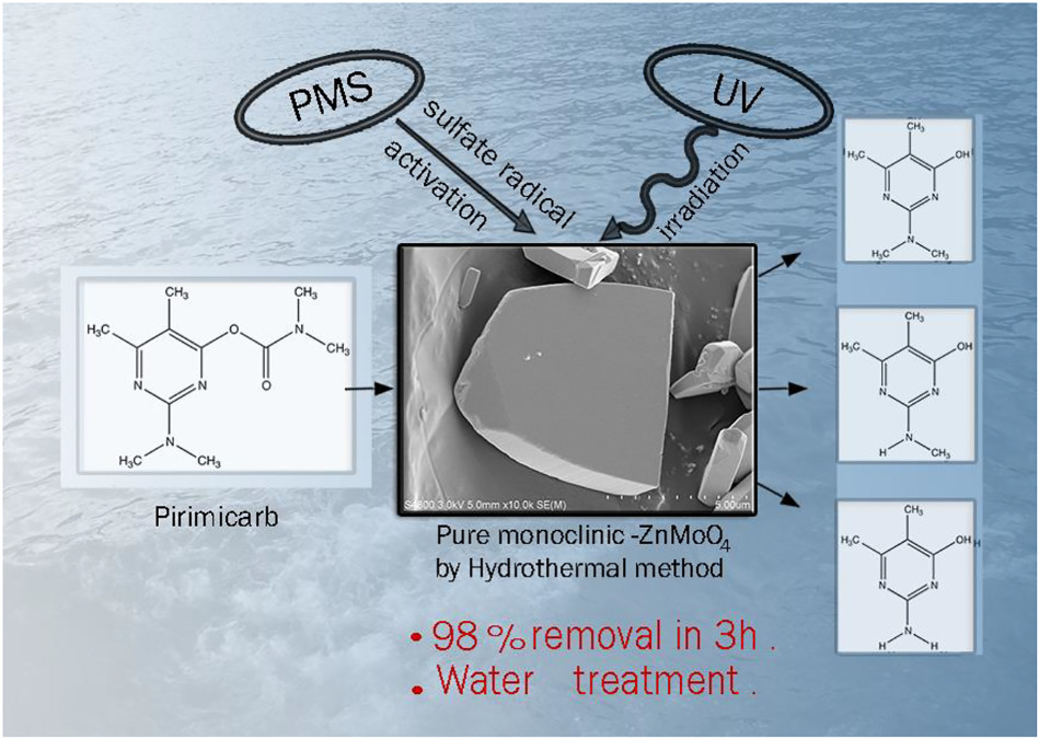 Accelerated ZnMoO4 photocatalytic degradation of pirimicarb under UV light mediated by peroxymonosulfate