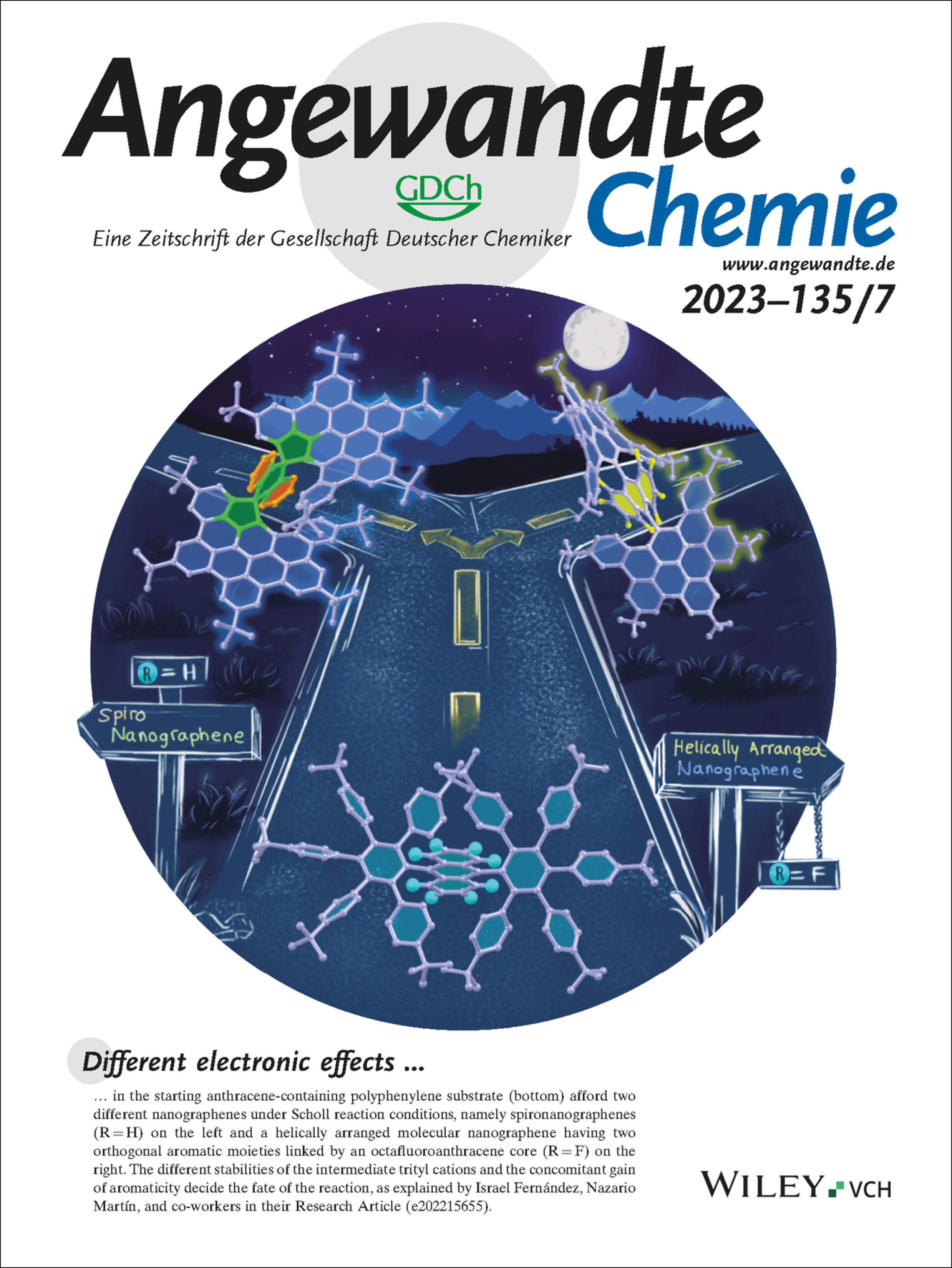 Innenrücktitelbild: Electronic Control of the Scholl Reaction: Selective Synthesis of Spiro vs Helical Nanographenes (Angew. Chem. 7/2023) Volume 135 Issue 7, 2023