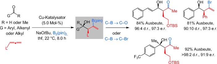 Cu-Catalyzed Chemoselective Preparation of 2-(Pinacolato)boron-Substituted Allylcopper Complexes and their In Situ Site-, Diastereo-, and Enantioselective Additions to Aldehydes and Ketones