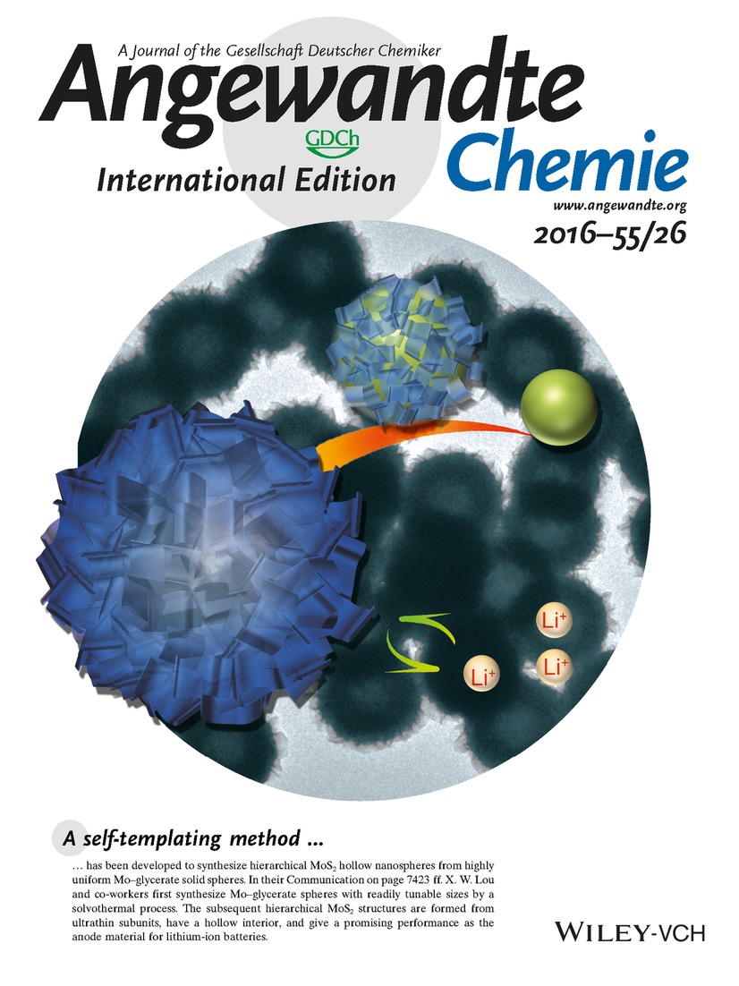 Inside Back Cover: Synthesis of Highly Uniform Molybdenum–Glycerate Spheres and Their Conversion into Hierarchical MoS2 Hollow Nanospheres for Lithium-Ion Batteries (Angew. Chem. Int. Ed. 26/2016) Volume 55 Issue 26, 2016