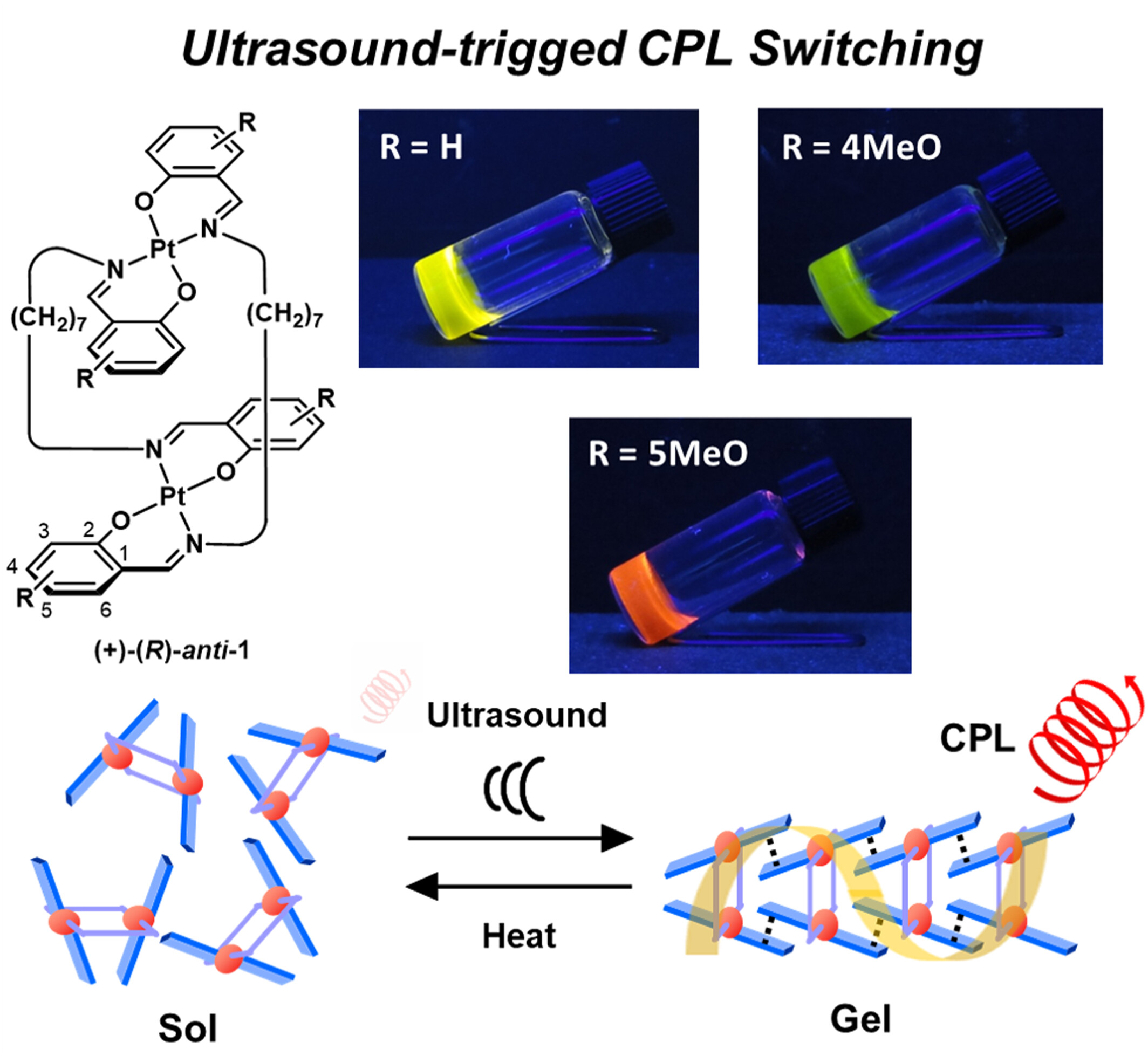 Ultrasound-induced circularly polarized luminescence based on homochiral aggregation of clothespin-shaped Pt(II) complexes