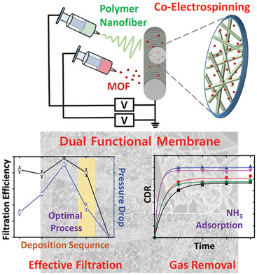 Rational Process Design for Facile Fabrication of Dual Functional Hybrid Membrane of MOF and Electrospun Nanofiber towards High Removal Efficiency of PM2.5 and Toxic Gases