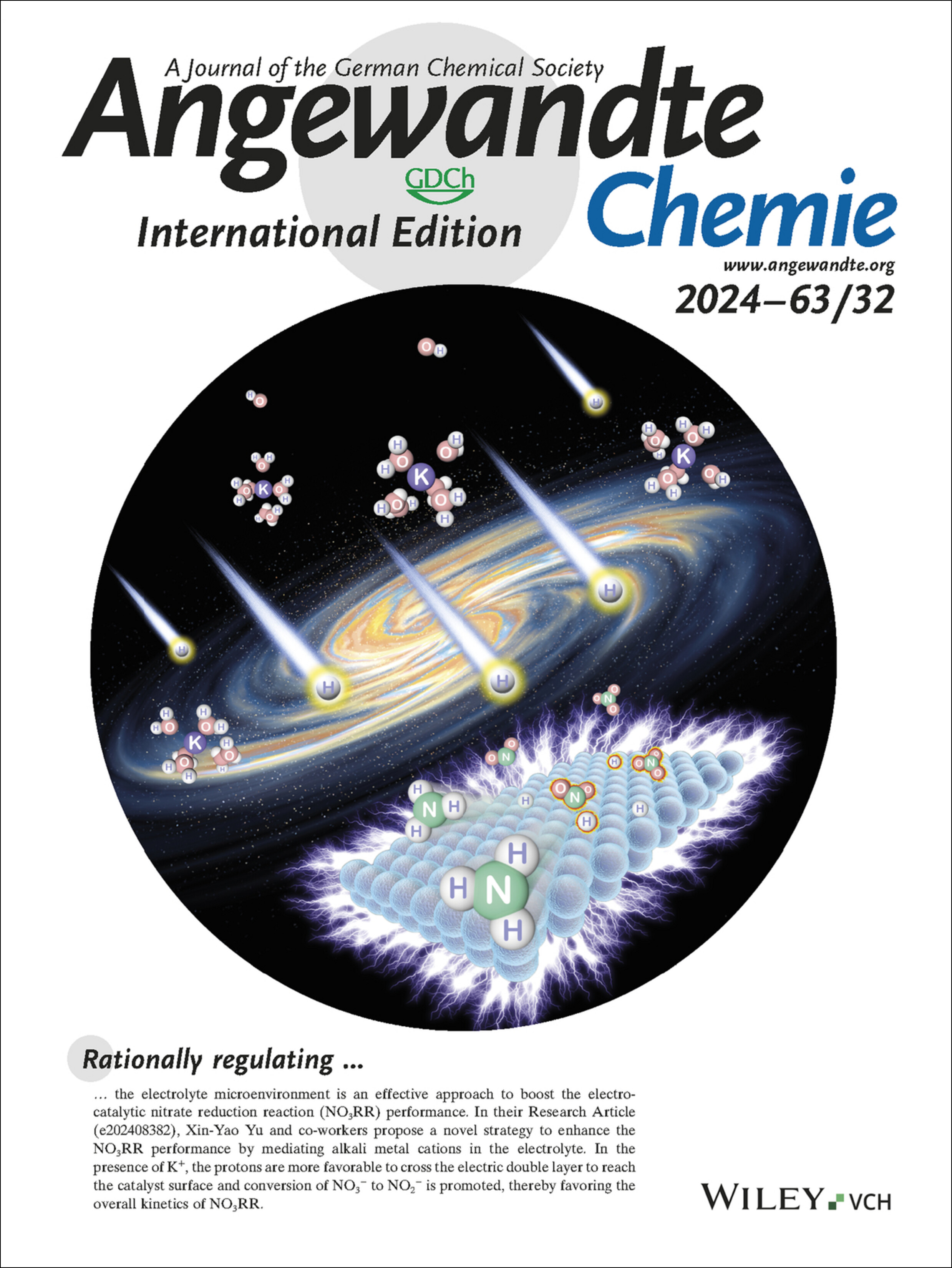 Inside Cover: Modulating the Electrolyte Microenvironment in Electrical Double Layer for Boosting Electrocatalytic Nitrate Reduction to Ammonia (Angew. Chem. Int. Ed. 32/2024) Volume 63 Issue 32, 2024
