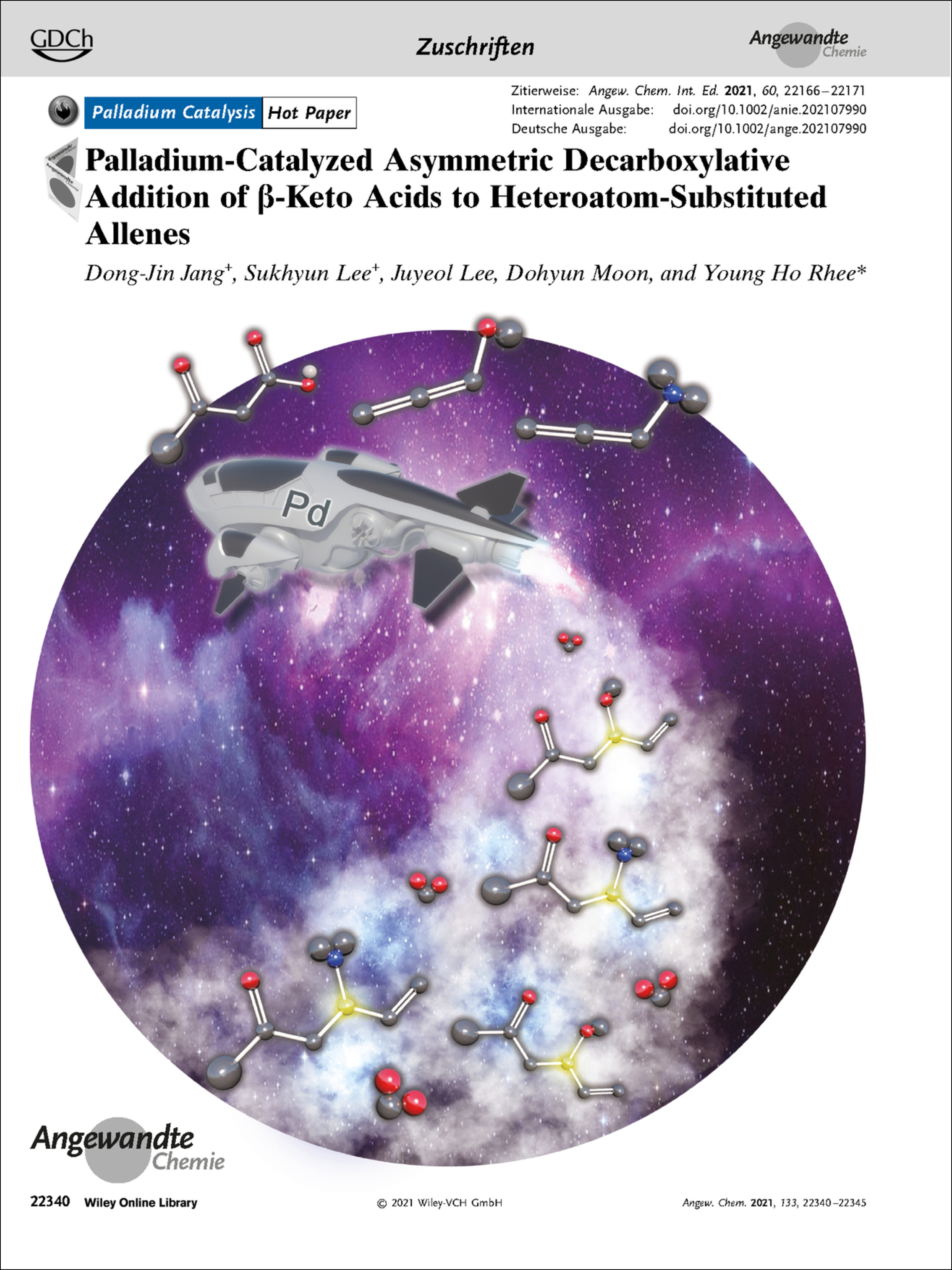 Frontispiz: Palladium-Catalyzed Asymmetric Decarboxylative Addition of β-Keto Acids to Heteroatom-Substituted Allenes Volume 133 Issue 41, 2021